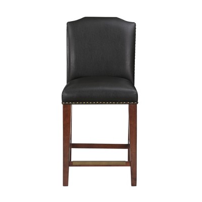 Bristol Traditional Brown Faux Leather Counter Stool with Antique Brass Trim