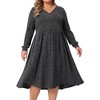 Agnes Orinda Women's Plus Size Ribbed Knit V Neck Long Sleeve Flowy Casual A Line Maxi Dress with Pockets - 2 of 4