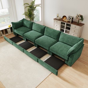 Modular Chenille Sectional Sofa with Under-Seat Storage Drawers, Oversized 4-Seat Couch with Armrest Cushions for Living Room – The Pop Home - 1 of 4