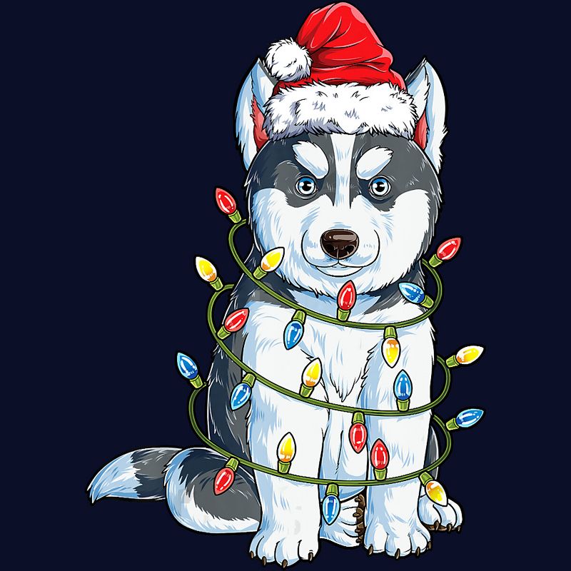 Junior's Design By Humans Siberian Husky Santa Christmas Tree Lights Xmas Gifts Boys T-Shi By NekoShop T-Shirt, 2 of 4