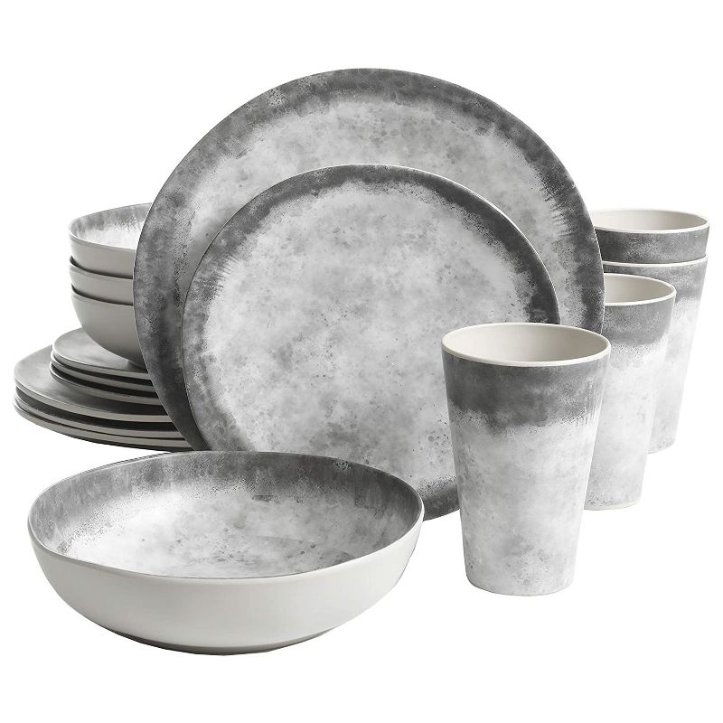 Gibson Home Gray Granite Round Melamine Everyday 16 Piece Reactive Glaze Dinnerware Set Plates, Bowls, and Cups, Grey Stone, 1 of 7