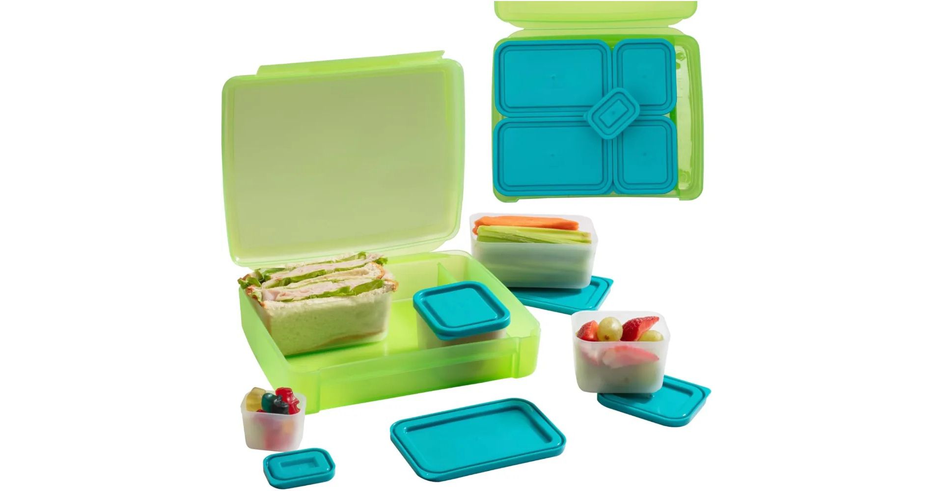 Bentology Bento Lunch Box Set w 5 Leakproof Snack Containers & Built-In Utensil Holder- Meal Prep Made Easy w Reusable, Kid's Back to School or Office