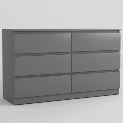 Resenkos Modern Mid Century 6 Drawer Wide Dressers Chests for Bedroom, Chest of Drawer Organizer Grey