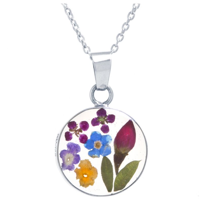 Women&#39;s Sterling Silver Pressed Flowers Circle Chain Pendant Necklace (18&#34;), 1 of 2