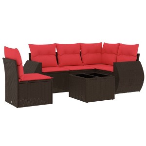 vidaXL 6 Piece Patio Sofa Set with Cushions Brown Poly Rattan - 1 of 4
