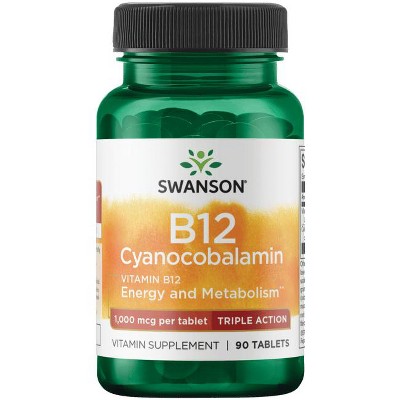 Swanson Vitamin B12 Cyanocobalamin - Triple Action 1,000 mcg 90 Tablets.