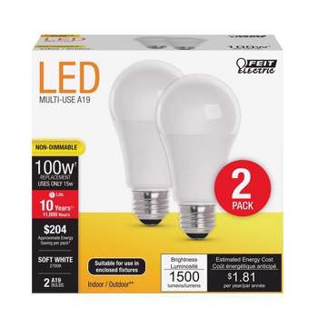 Feit Electric A19 E26 (Medium) LED Bulb Soft White 100 Watt Equivalence 2 pk