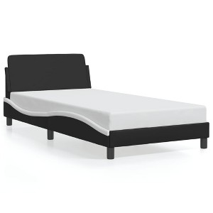 vidaXL Bed Frame with Headboard Black and White 39.4 in.x79.9 in. Twin XL Faux Leather - 1 of 4