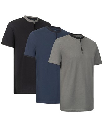 Photo 1 of Men's Short Sleeve Henley T-Shirt with Contrast-Trim -3 Pack