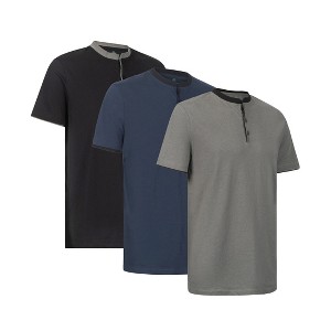 Men's Short Sleeve Henley T-Shirt with Contrast-Trim -3 Pack - 1 of 4