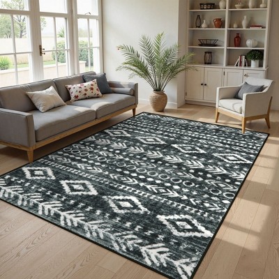 Lahome Boho Moroccan Area Rugs 5x7, Washable Black White Rug for Living Room