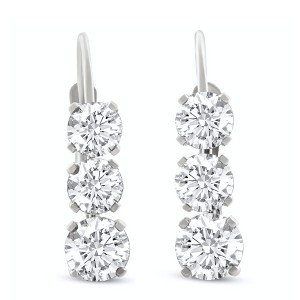 Pompeii3 1 1/2Ct 3-Stone Diamond Leverback Hoops Women's Earrings 14k Gold 1/2" Tall Lab - 1 of 3