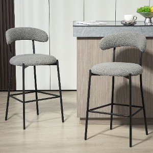 Kumasinova 26'' Counter Height Bar Stools Set of 2, Teddy Fabric Kitchen Island Counter Stool for Kitchen Counter, Upholstered Armless Dining Chair - 1 of 4