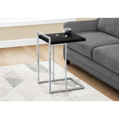 Vynxaria Contemporary C-Shaped Accent Table - Black Laminate & Chrome Metal, 16" L x 18.25" W x 26.5" H