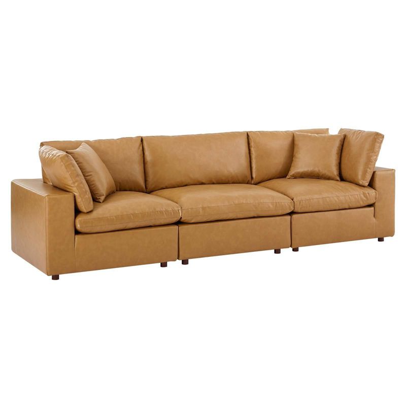 Commix Down Filled Overstuffed Vegan Leather 3-Seater Sofa - Modway, 1 of 10