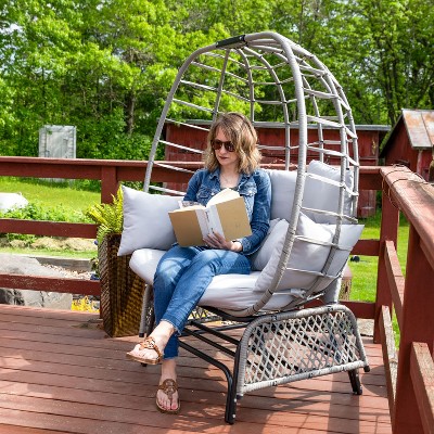 Gray Polyrattan Double Egg Chair Glider with Cushions