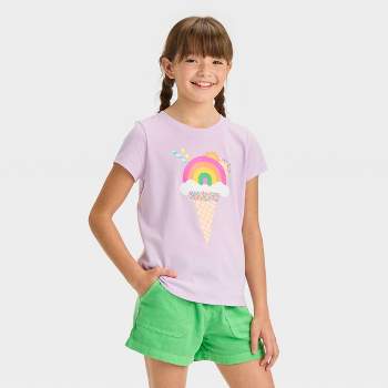 Girls' Short Sleeve 'rainbow Strawberry' Graphic T-shirt - Cat