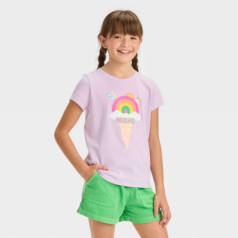 Girls&#39; Short Sleeve &#39;Ice Cream Rainbow&#39; Graphic T-Shirt - Cat &#38; Jack&#8482; Lavender, 1 of 5