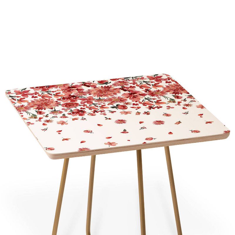 Square Ninola Design Prairie Flowers Countryside Red Side Table White/Gold - Deny Designs, 3 of 6