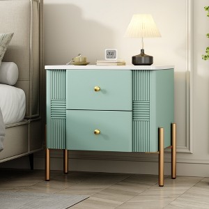 Whisen Modern Minimalist Nightstand with 2 Storage Drawer, Golden Metal Handles and Legs, Unique Textured Design - 1 of 4