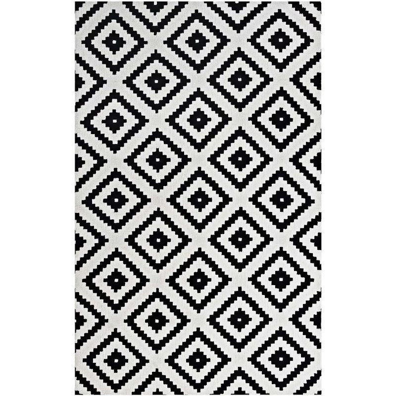 Modway Alika Abstract Diamond Trellis Area Rug, 8X10, Black and White, 1 of 2