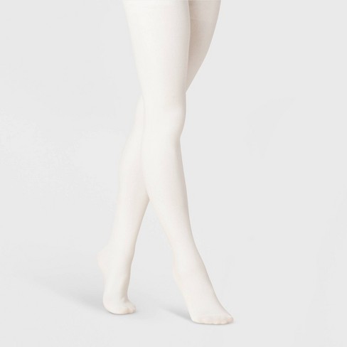 Women's Flat Knit Fleece Lined Tights - A New Day™ Ivory 1X