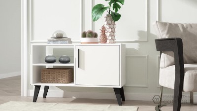 Amsterdam White Mid-Century Modern TV Stand with Cabinet