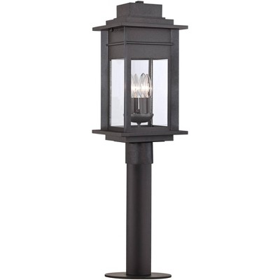 Franklin Iron Works Rustic Outdoor Post Light Fixture LED Black Specked Gray 31 1/2" Clear Glass for Exterior Garden Yard Driveway