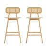 Set of 4 Indoor Wood Barstools with Rubberwood Frame,Rattan Back Bar Stools,Modern Barstools for Kitchen Island or Home Bar-Coolbibila - 3 of 4