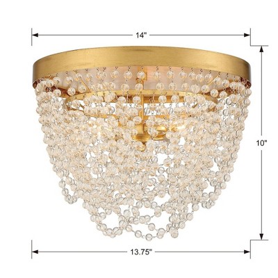 Antique Gold and Clear Glass Beaded 3-Light Flush Mount