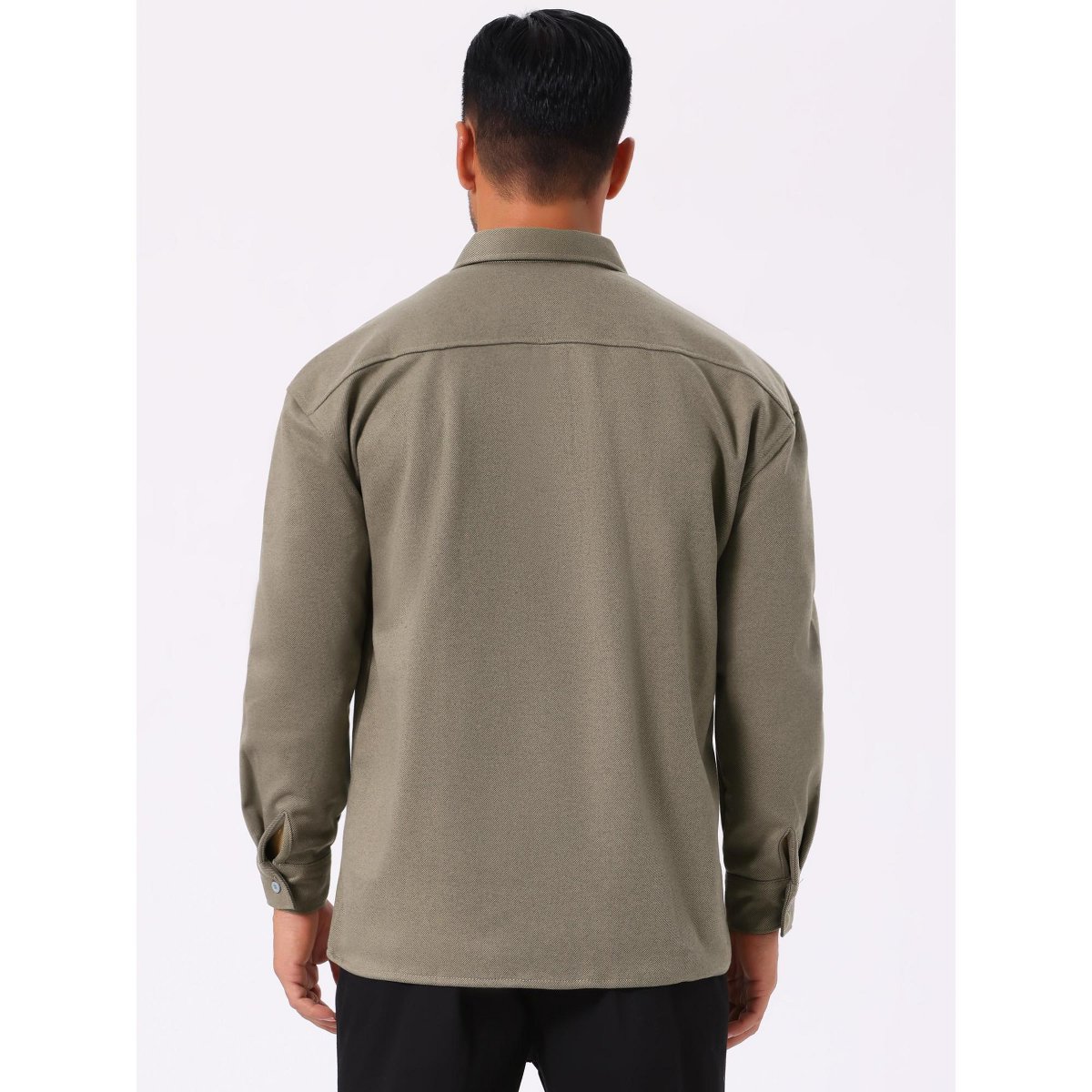 Мужские куртки INSPIRE CHIC Men's Point Collar Long Sleeve Button Down Casual Work Shirt Jacket Medium Gray Khaki — фото 3