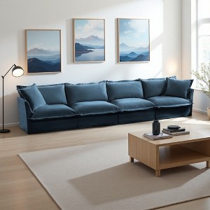 156.6" Chenille Slipcovered Modular Sectional Sofa with French Edges & Removable Covers - 1 of 4