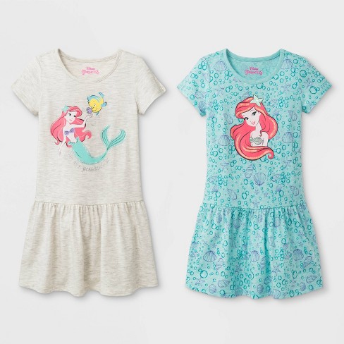 Toddler Girls 2pk Disney Princess Ariel T Shirt Dresses White Turquoise Target