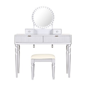 Gulches Luxury Vanity Desk with Round Mirror,Height-Adjustable, Stylish Dressing Table Set, 4 Drawers & Stool, Silver - 1 of 4