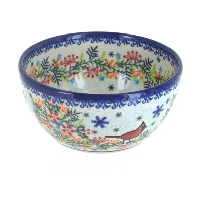 Blue Rose Polish Pottery Winter Cardinal Dessert Bowl