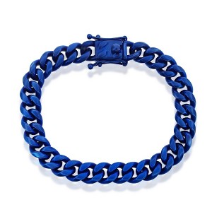 Metallo Stainless Steel 10mm Miami Cuban Link Bracelet - Matte Blue - Blue - 8.5 Inch - 1 of 3