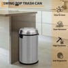 17 Gallon/65 Liter Open Top Trash Can, Stainless Steel Kitchen Garbage Can, Commercial Round Rubbish Bin, Waste Container for Restaurant Hotel - 3 of 4