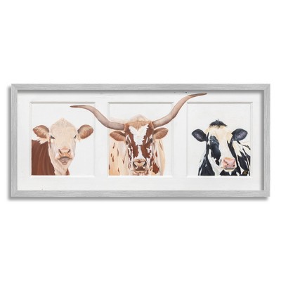 Stupell Industries Country Rustic Cattle Portraits Framed Giclee
