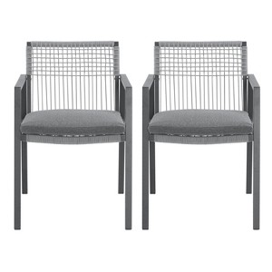 GDFStudio Mikell Outdoor Aluminum Rope Dining Chair (Set of 2) with Water Resistance Cushion, Gray and Black - 1 of 4