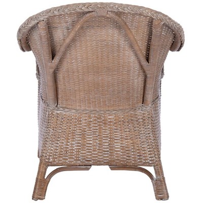 Antonia White Wash Rattan Barrel Accent Chair with Cushion