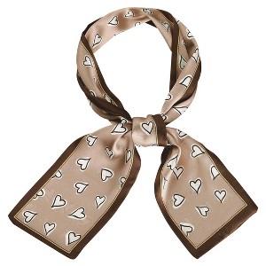 Allegra K Women's Silky Ribbon Heart Print Skinny Scarves Long Hairband Handbag Wrap 10x96cm/4x38" 1 Pc - 1 of 4
