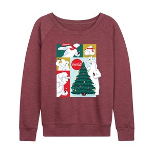 Women's - Coca-Cola - Christmas Tree Polar Bears Lightweight French Terry Wide Neck Long Sleeve Shirt - 1 of 4