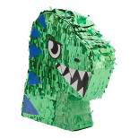 Blue Panda Dinosaur Pinata for Boys Birthday T-Rex Themed Party Supplies, Green Foil Dino Decorations (Small, 11.7 x 3.0 x 15.7 In)
