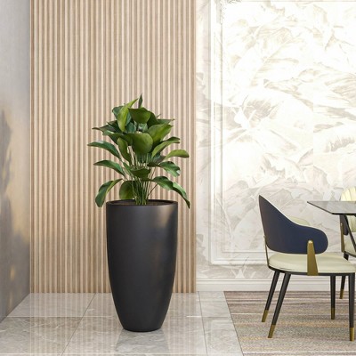 LeisureMod Crete Fiberstone Tapered Round Planter Pot with Drainage Holes for Indoor/Outdoor Use