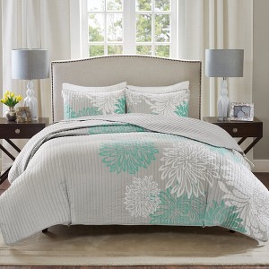 3Pcs Enya Comforter Set-Modern Floral Design All Season Down Alternative Bedding, Matching Shams - 1 of 4