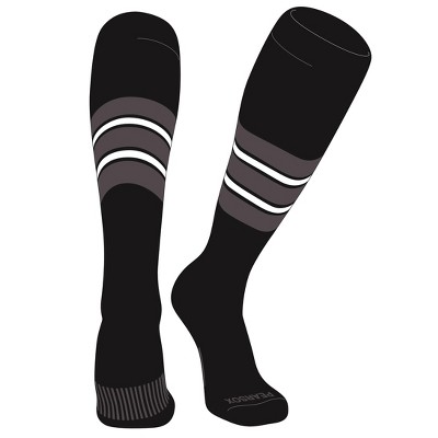 PEAR SOX Striped OTC Baseball, Softball, Football Socks (E) Black, Graphite, White (M)