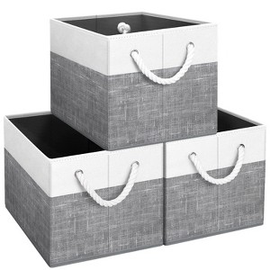 Aoibox Foldable Storage Bins 3 Pack Large Organizer Baskets with Rope Handles for Toys Books Closet White Grey - 1 of 4