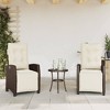 vidaXL 3 Piece Bistro Set - Brown Poly Rattan with Adjustable Reclining Chairs, Washable Cushions, and Round Table for Garden, Patio, Balcony - 3 of 4