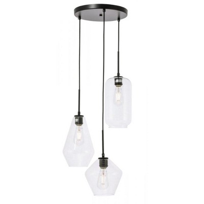 Elegant Lighting Gene 3 light Black and Clear glass pendant