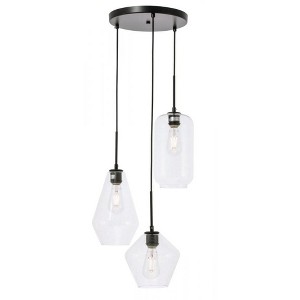 Elegant Lighting Gene 3 light Black and Clear glass pendant - 1 of 4